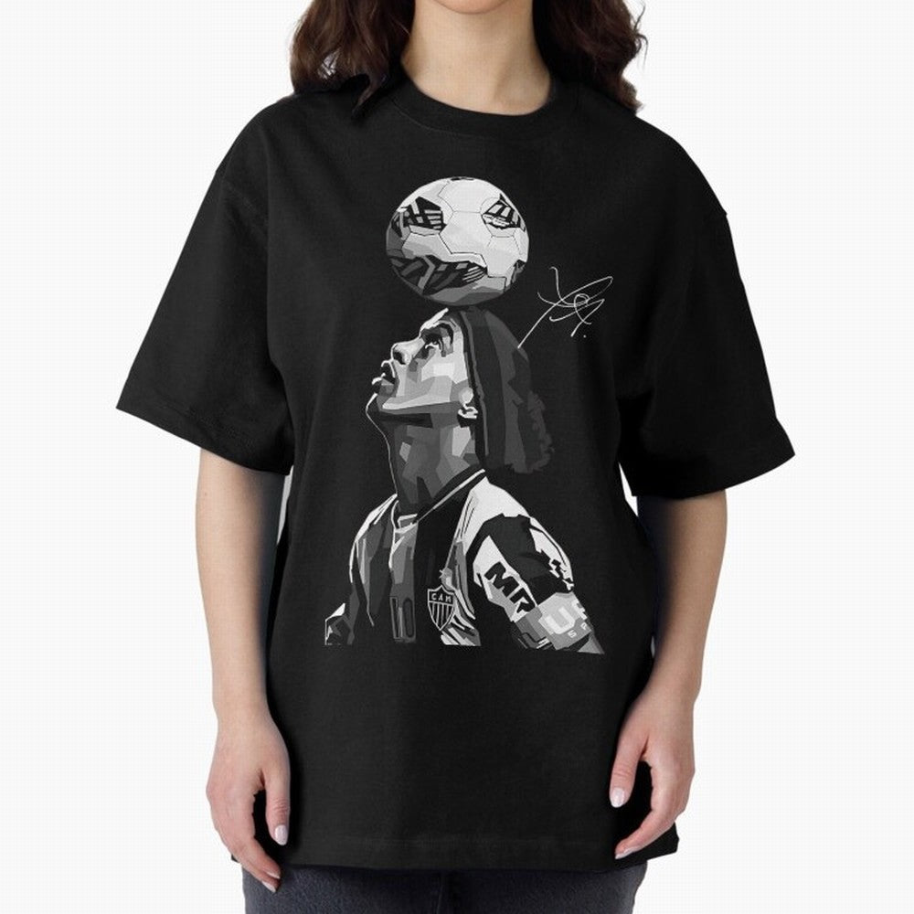 Ronaldinho - black white Oversized T-Shirt Celebrate Classic Football Spirit in the FIFA World Cup 2026 USA Canada Mexico Journey through Neymar, Haaland and Cristiano Ronaldo Highlights, England and Germany Pride, Tournament Hype, Historic