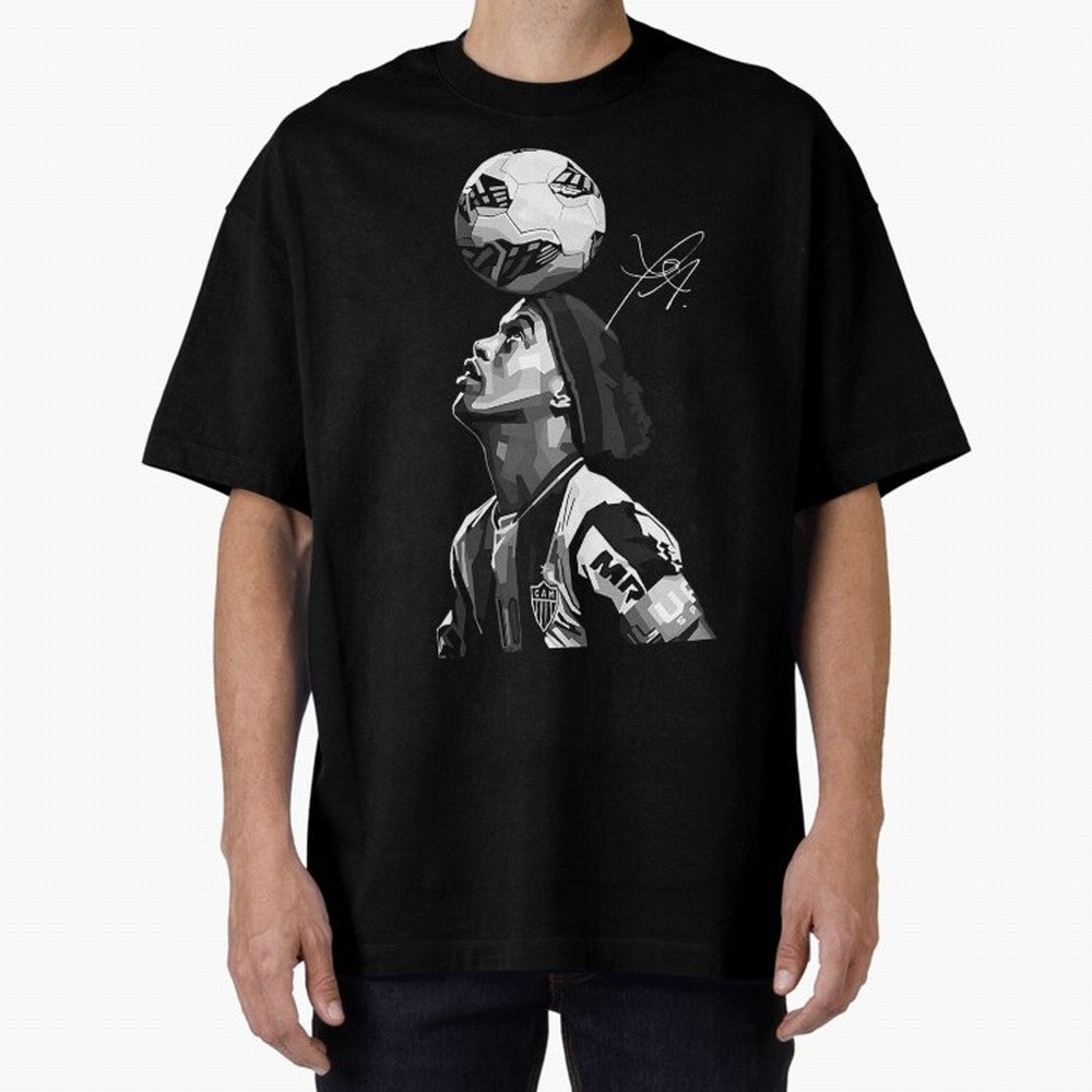 Ronaldinho - black white Oversized T-Shirt Celebrate Classic Football Spirit in the FIFA World Cup 2026 USA Canada Mexico Journey through Neymar, Haaland and Cristiano Ronaldo Highlights, England and Germany Pride, Tournament Hype, Historic