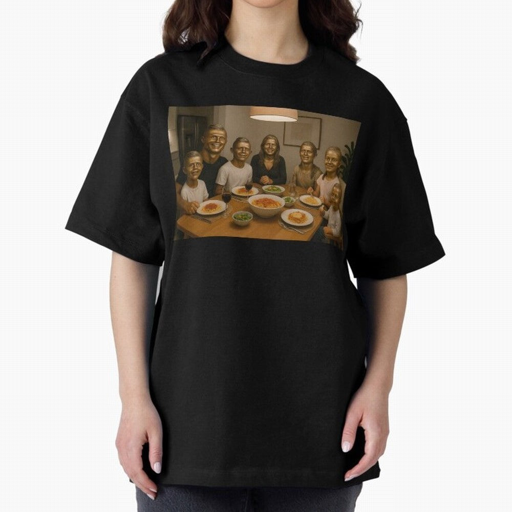 Ronaldo Bust Family Dinner Oversized T-Shirt Feel the Roar of Match Day Hype around FIFA World Cup 2026, Messi, CR7 and Mbappe, Spain, Worldwide Fan Energy, Dramatic Goals, Stadium Lights and Championship Celebrations; Perfect for Supporters Who