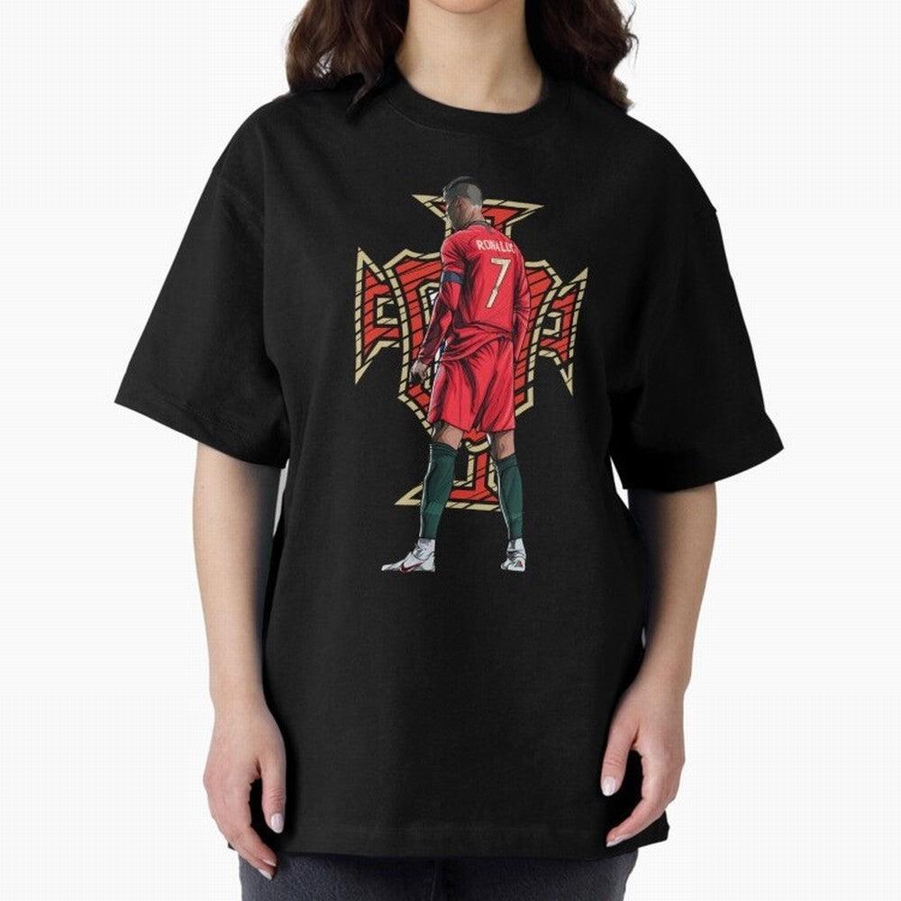 Cristiano Ronaldo Portugal Logo Oversized T-Shirt Join FIFA World Cup 2026 for Fans of Neymar, Haaland and Cristiano Ronaldo and Spain and Netherlands, Bringing Championship Spirit, Famous Goals, Roaring Crowds and International Football Unity;