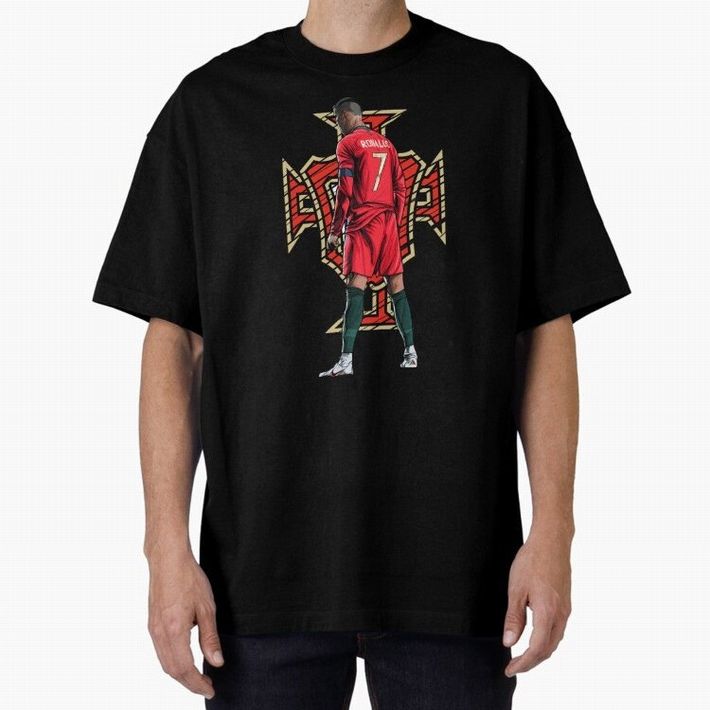 Cristiano Ronaldo Portugal Logo Oversized T-Shirt Join FIFA World Cup 2026 for Fans of Neymar, Haaland and Cristiano Ronaldo and Spain and Netherlands, Bringing Championship Spirit, Famous Goals, Roaring Crowds and International Football Unity;