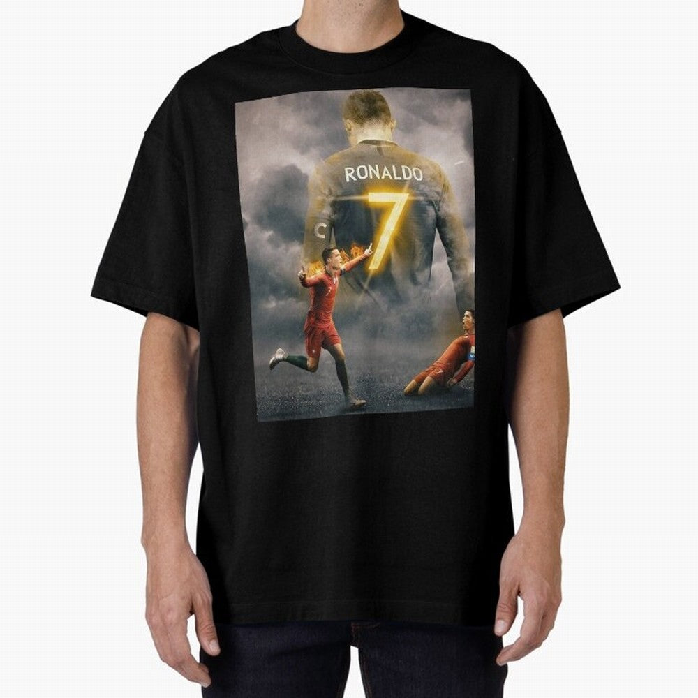 Aesthetic ronaldo poster Oversized T-Shirt Relive the Noise and Pride of the FIFA World Cup 2026 Journey through Cristiano Ronaldo, Haaland and CR7 Highlights, France and Portugal Pride, Goal Celebration Energy, Supporter Heritage, Football Icons
