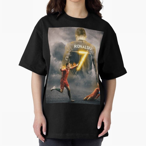 Aesthetic ronaldo poster Oversized T-Shirt Relive the Noise and Pride of the FIFA World Cup 2026 Journey through Cristiano Ronaldo, Haaland and CR7 Highlights, France and Portugal Pride, Goal Celebration Energy, Supporter Heritage, Football Icons
