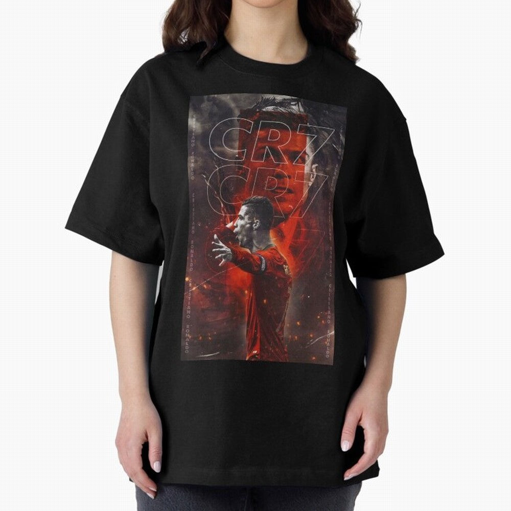 Cristiano Ronaldo Art Oversized T-Shirt Show Your Stadium Side during FIFA World Cup 2026 Group Stage for Fans of Cristiano Ronaldo, Haaland and CR7 and England, France and Netherlands, Bringing Classic Soccer Heritage, Championship Pressure, Fan
