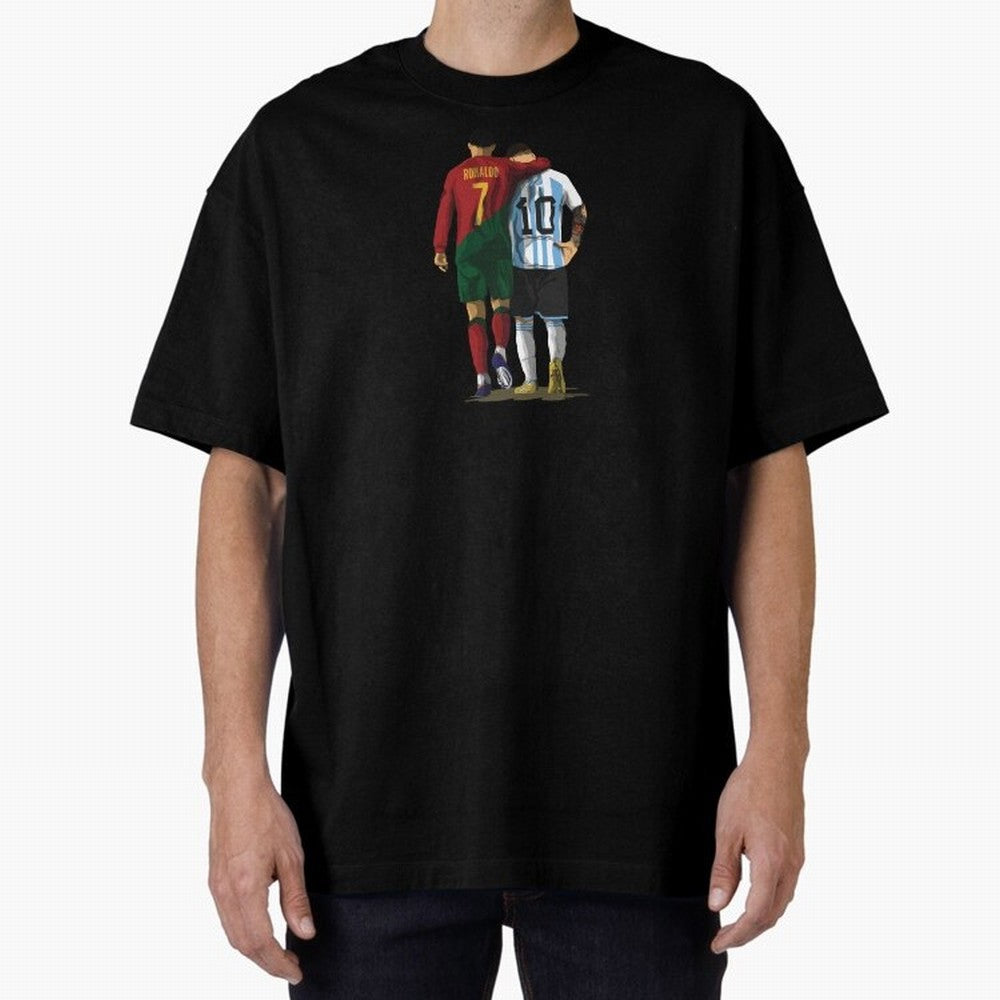 Messi Ronaldo Chit Chat Illustration Oversized T-Shirt Keep the Legacy of the FIFA World Cup 2026 Journey through Messi and Cristiano Ronaldo Highlights, Spain and Netherlands Pride, Tournament Hype, Historic Matchups, Family Viewing Parties and
