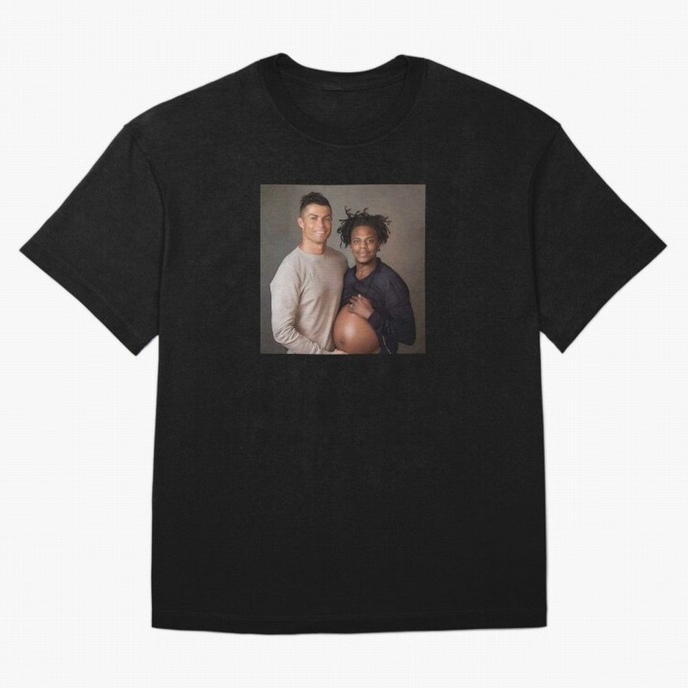 Cristiano Ronaldo and IShowSpeed pregnant. Oversized T-Shirt Bring a Vintage Feel to Global Football Passion for FIFA World Cup 2026, Celebrating Haaland and Mbappe, Brazil, Vintage Soccer Flavor, Modern Football Stars, National Flags and Final