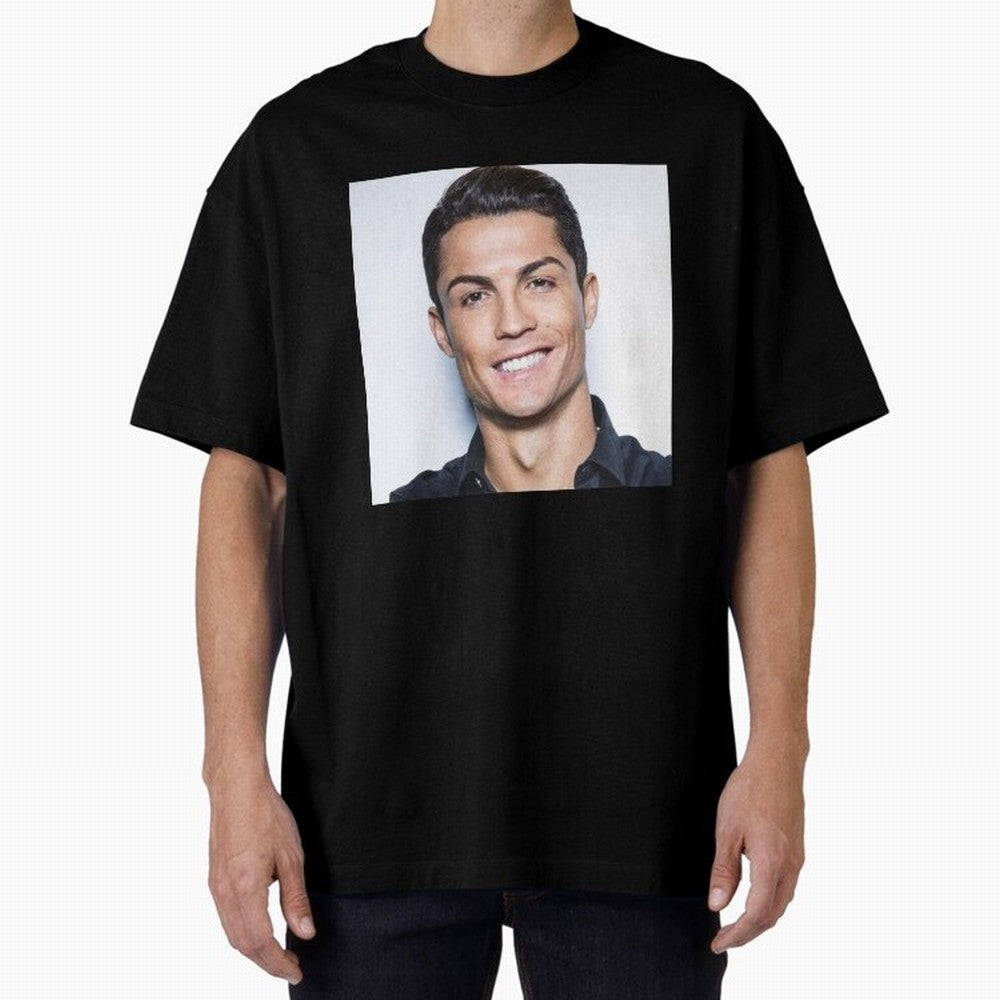 Cristiano Ronaldo Poster Oversized T-Shirt Celebrate Soccer Greatness during Global Football Passion for FIFA World Cup 2026 USA Canada Mexico, Inspired by Cristiano Ronaldo, Spain and Netherlands, Sports Nostalgia, International Competition,