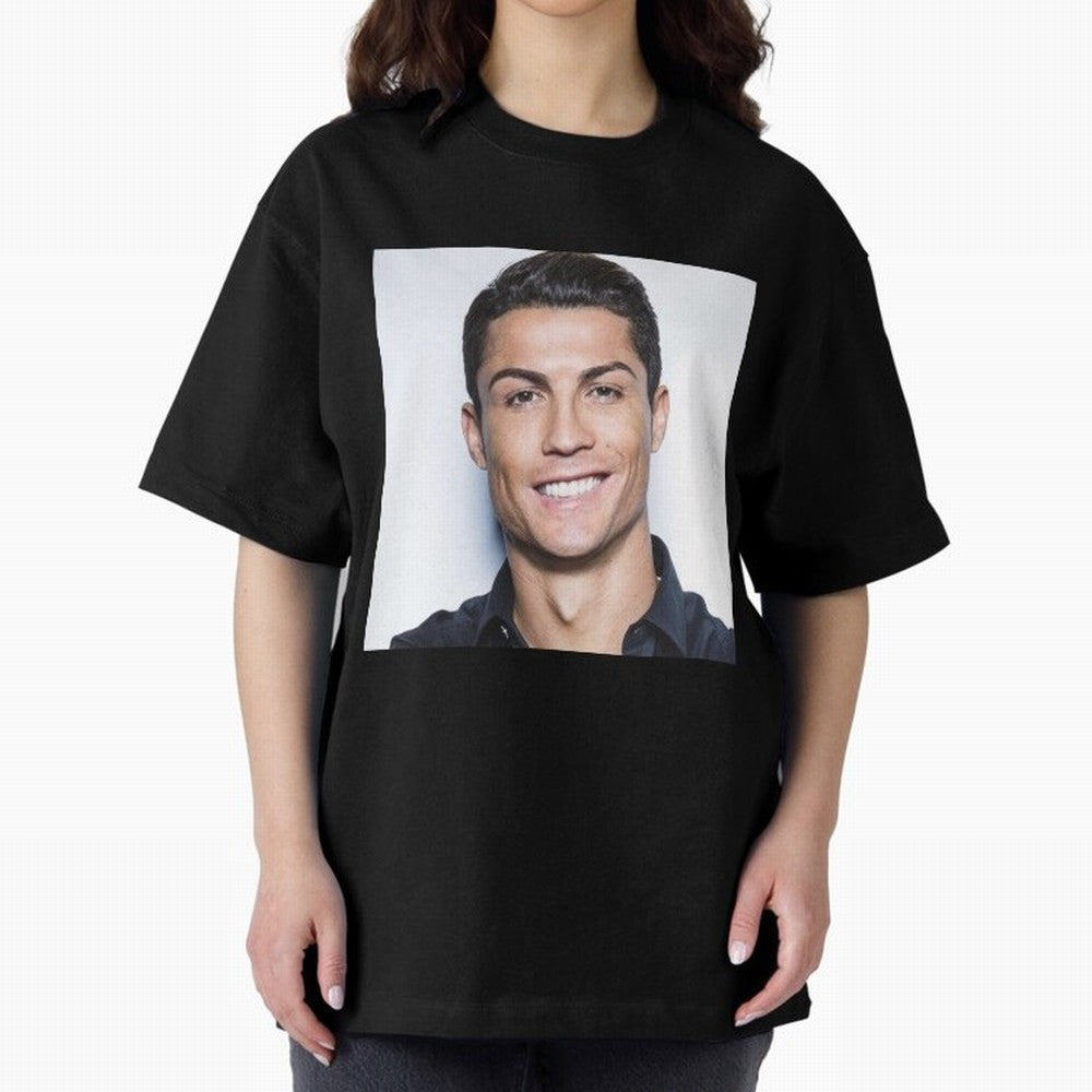 Cristiano Ronaldo Poster Oversized T-Shirt Celebrate Soccer Greatness during Global Football Passion for FIFA World Cup 2026 USA Canada Mexico, Inspired by Cristiano Ronaldo, Spain and Netherlands, Sports Nostalgia, International Competition,
