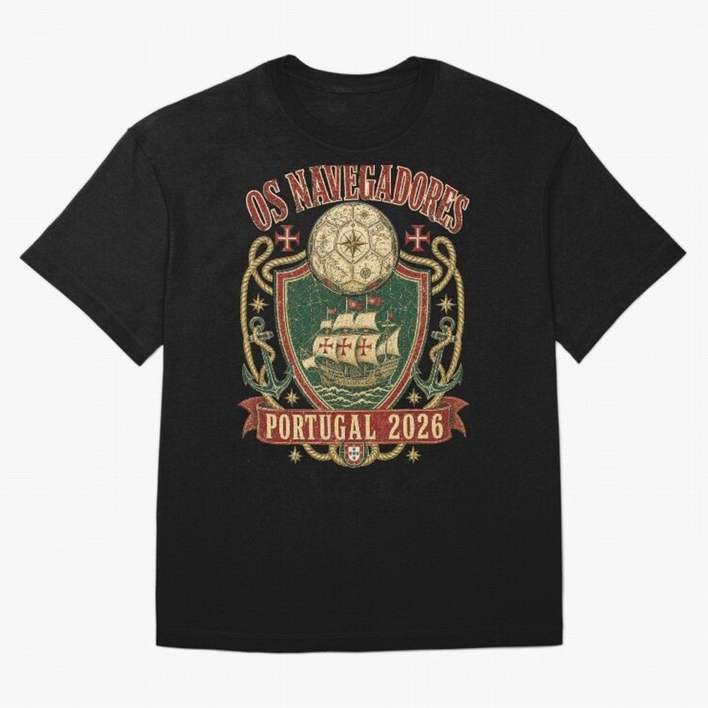 Os Navegadores Portugal 2026 World Cup Soccer T-Shirt Oversized T-Shirt Carry the Dream of the FIFA World Cup 2026 USA Canada Mexico Journey through Cristiano Ronaldo Highlights, Argentina and Brazil Pride, Worldwide Fan Energy, Dramatic Goals,