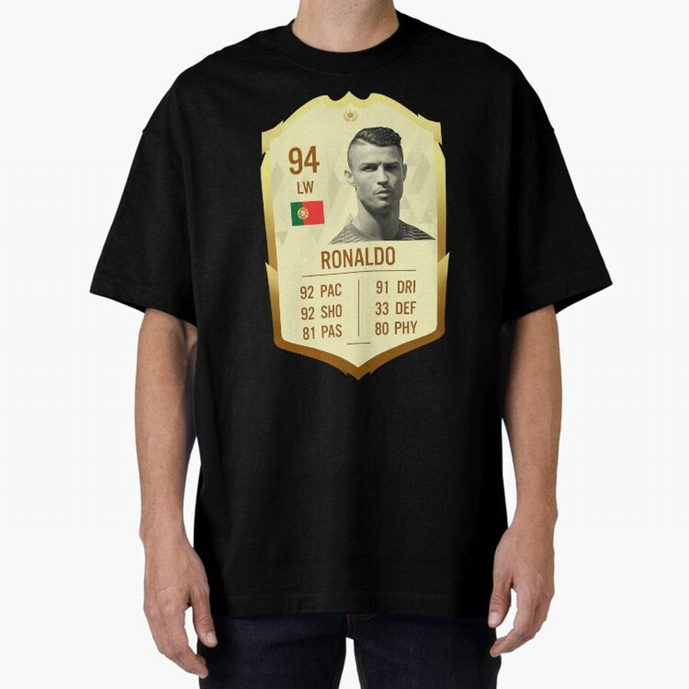 Cristiano Ronaldo Ultimate Card Oversized T-Shirt Spotlight the FIFA World Cup 2026 Journey through CR7 Highlights, Brazil Pride, Fan Favorite Moments, National Team Passion, Big Match Drama and Soccer History; Great for Supporters Who Love
