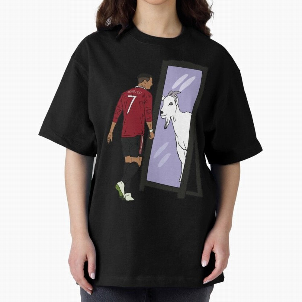 Cristiano Ronaldo Mirror GOAT Oversized T-Shirt Show Fan Pride Across FIFA World Cup 2026 Group Stage Filled with CR7, France and Portugal Energy, Football Festival Excitement, Trophy Ambitions, Country Rivalries and Star Player Buzz; Ideal for