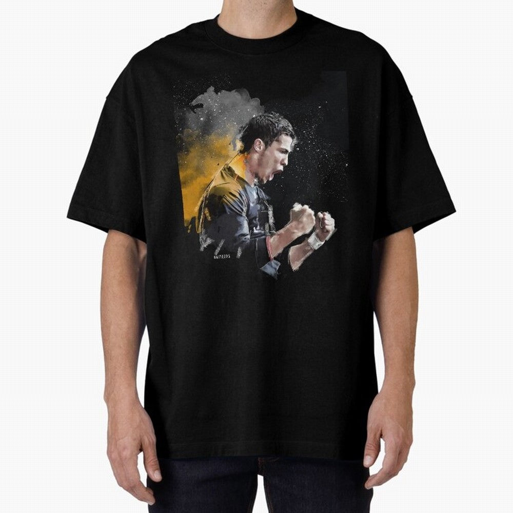 CRISTIANO RONALDO PAINTING Oversized T-Shirt Relive FIFA World Cup 2026 Centered on CR7 and Messi, Spain Energy, Vintage Soccer Flavor, Modern Football Stars, National Flags and Final Night Emotion; Built for Supporters Chasing Trophy Dreams, Final