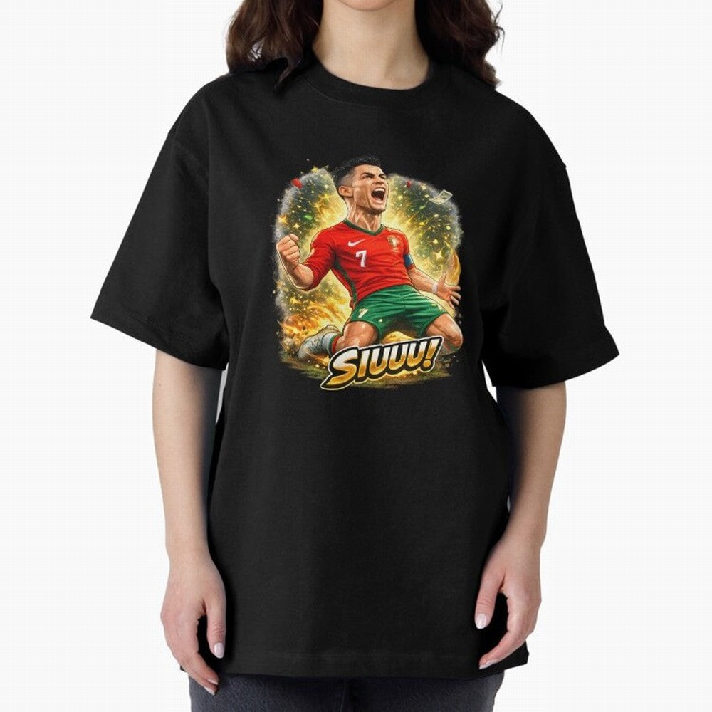 CR7 SIUUU Celebration Cartoon ¨C Legendary Football Goal Celebration Oversized T-Shirt Celebrate Golden Goal Energy in FIFA World Cup 2026 Spirit, Celebrating Netherlands, CR7 and Messi, Football History, Final Match Energy, Crowd Noise and Once in