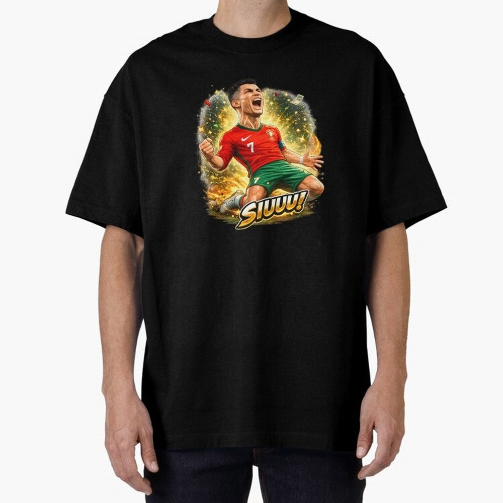 CR7 SIUUU Celebration Cartoon ¨C Legendary Football Goal Celebration Oversized T-Shirt Celebrate Golden Goal Energy in FIFA World Cup 2026 Spirit, Celebrating Netherlands, CR7 and Messi, Football History, Final Match Energy, Crowd Noise and Once in