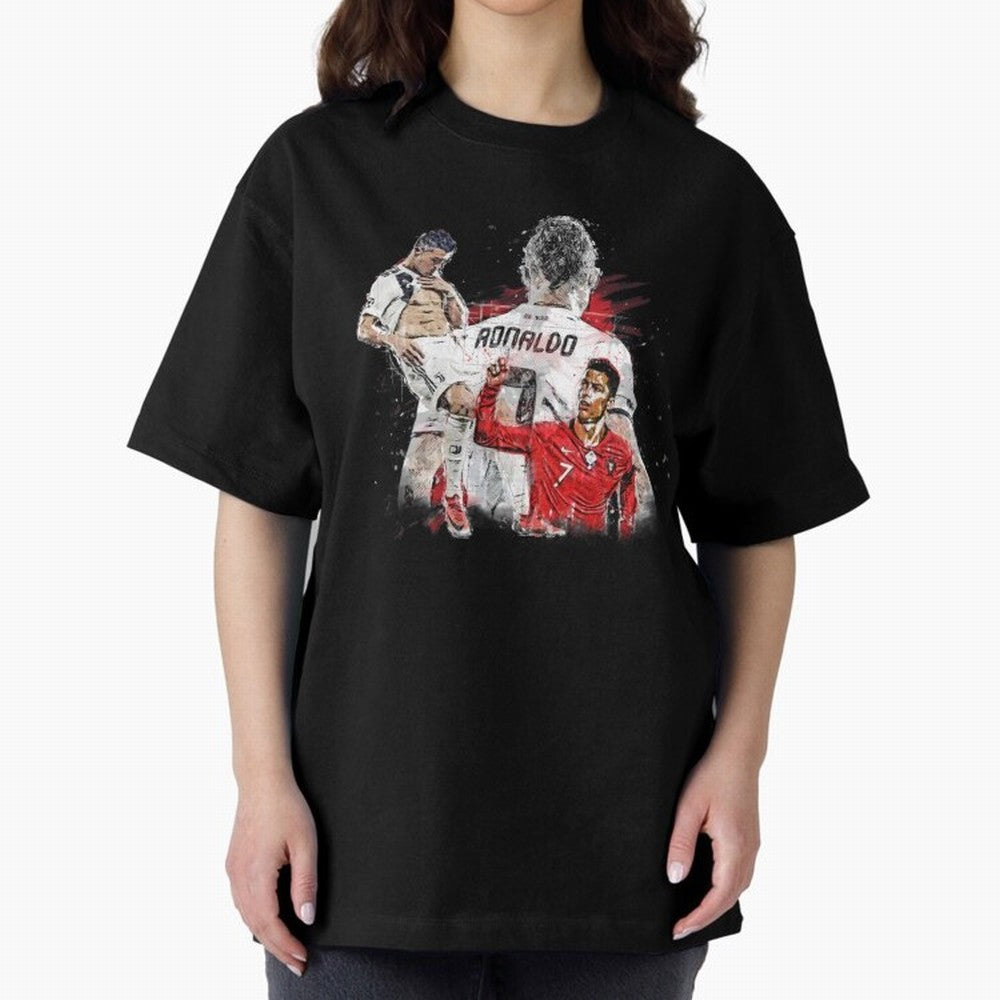 Cristiano Ronaldo Cristiano Ronaldo Oversized T-Shirt Show Your Love for Global Football Passion for FIFA World Cup 2026, Driven by CR7 and Messi, England, Football Festival Excitement, Trophy Ambitions, Country Rivalries and Star Player Buzz;