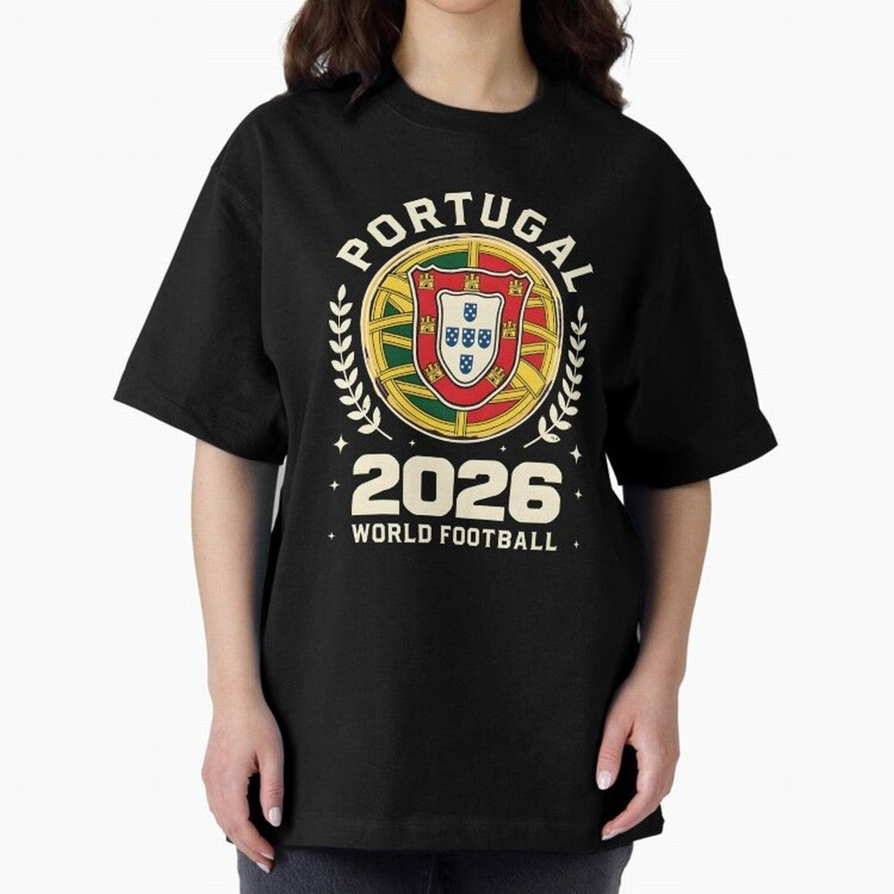 Portugal 2026 World Football Oversized T-Shirt Celebrate the Road through Match Day Hype around FIFA World Cup 2026, Haaland and Mbappe, Brazil, Vintage Soccer Flavor, Modern Football Stars, National Flags and Final Night Emotion; Perfect for Fans,