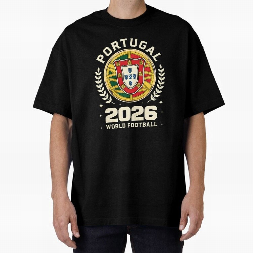 Portugal 2026 World Football Oversized T-Shirt Celebrate the Road through Match Day Hype around FIFA World Cup 2026, Haaland and Mbappe, Brazil, Vintage Soccer Flavor, Modern Football Stars, National Flags and Final Night Emotion; Perfect for Fans,