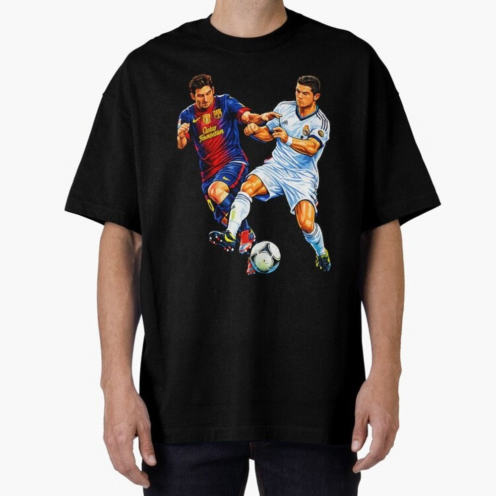 2 GOATS Oversized T-Shirt Create FIFA World Cup 2026 for Fans of Messi, Neymar and Mbappe and Spain, Bringing Championship Spirit, Famous Goals, Roaring Crowds and International Football Unity; Great for Watch Parties, Sports Bars, Family Nights,
