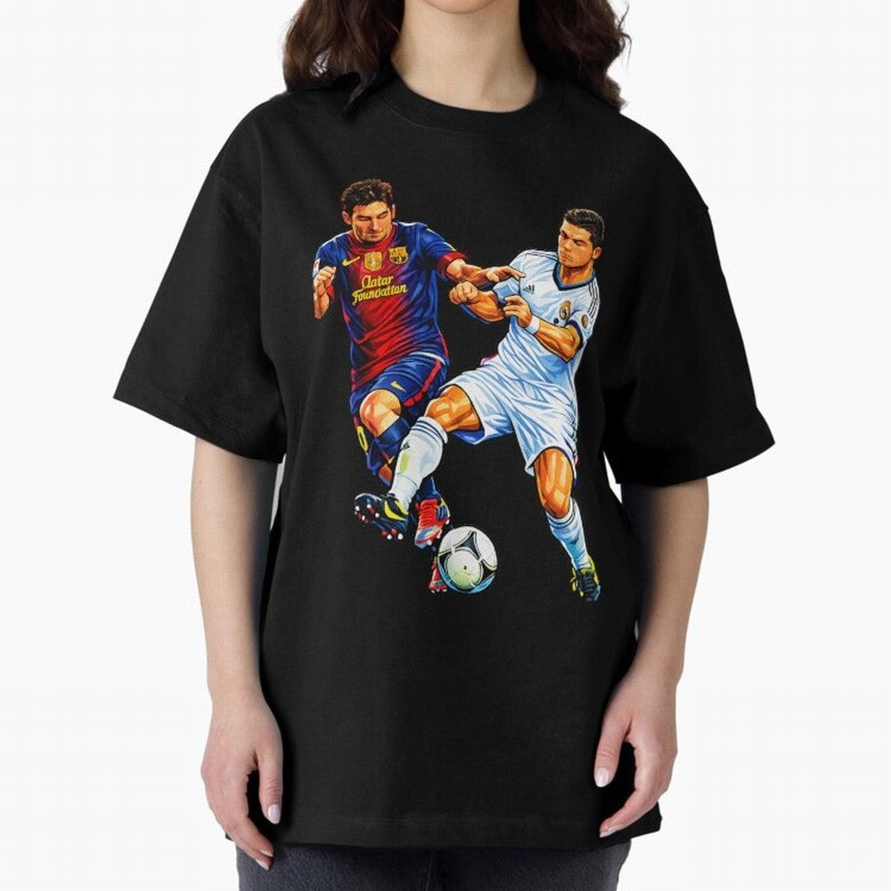 2 GOATS Oversized T-Shirt Create FIFA World Cup 2026 for Fans of Messi, Neymar and Mbappe and Spain, Bringing Championship Spirit, Famous Goals, Roaring Crowds and International Football Unity; Great for Watch Parties, Sports Bars, Family Nights,