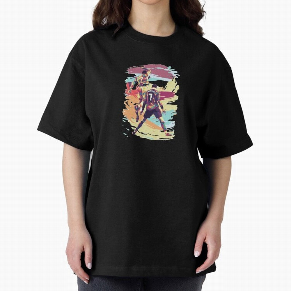 Illustration Cristiano Ronaldo CR7 Oversized T-Shirt Mark the FIFA World Cup 2026 USA Canada Mexico Journey through Messi, Neymar and Mbappe Highlights, Brazil Pride, Stadium Memories, Football Loyalty, International Chants and Championship