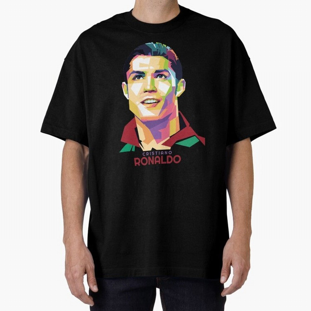 Geometric Celebrity Cristiano Ronaldo Oversized T-Shirt Represent Fans Who Live for FIFA World Cup 2026 Built around CR7, England, France and Netherlands Energy, Global Supporter Spirit, Legendary Goals, National Colors and Tournament Celebration;