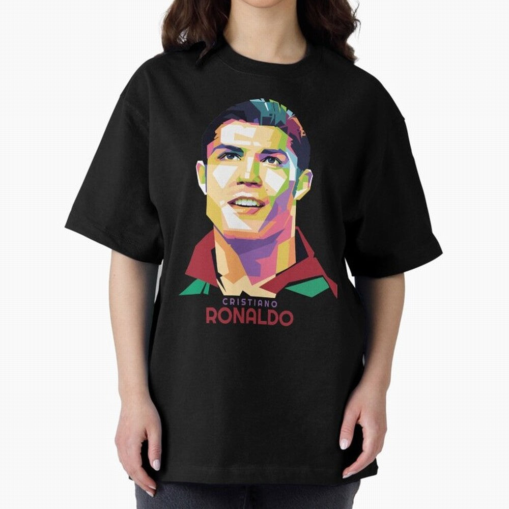 Geometric Celebrity Cristiano Ronaldo Oversized T-Shirt Represent Fans Who Live for FIFA World Cup 2026 Built around CR7, England, France and Netherlands Energy, Global Supporter Spirit, Legendary Goals, National Colors and Tournament Celebration;