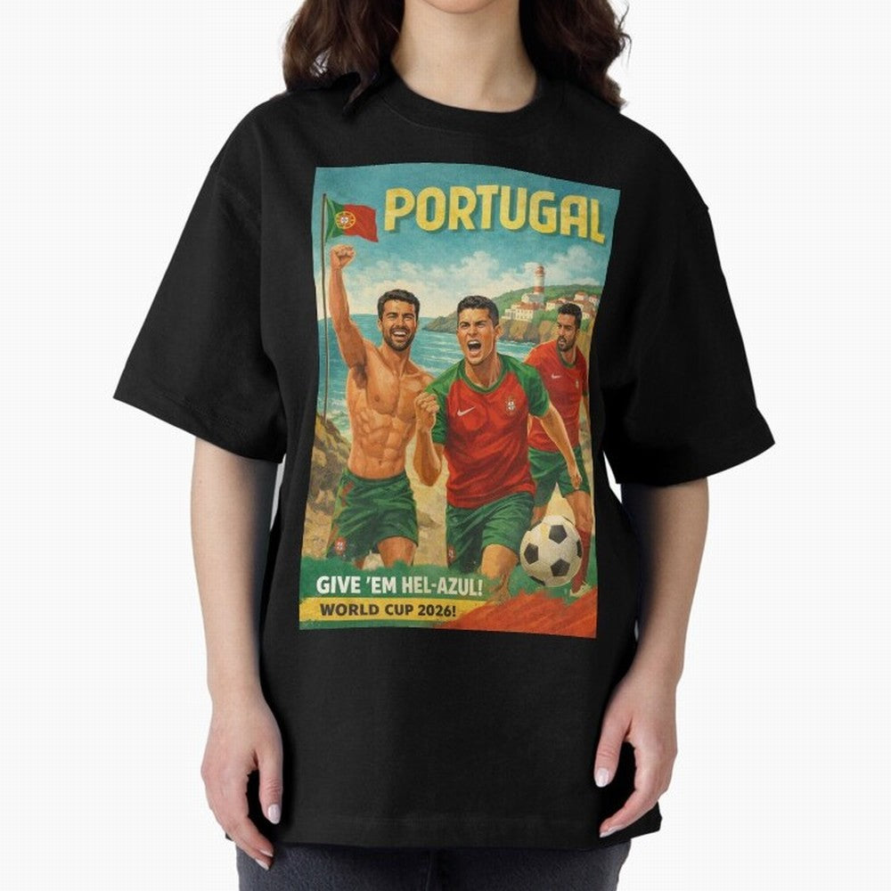 Portugal Hel-Azul Spirit at Cabo da Roca and Bel¨¦m Tower for FIFA World Cup 2026 Oversized T-Shirt Celebrate Fan Favorites in FIFA World Cup 2026 USA Canada Mexico Built around Cristiano Ronaldo, Argentina, France and Brazil Energy, Worldwide Fan