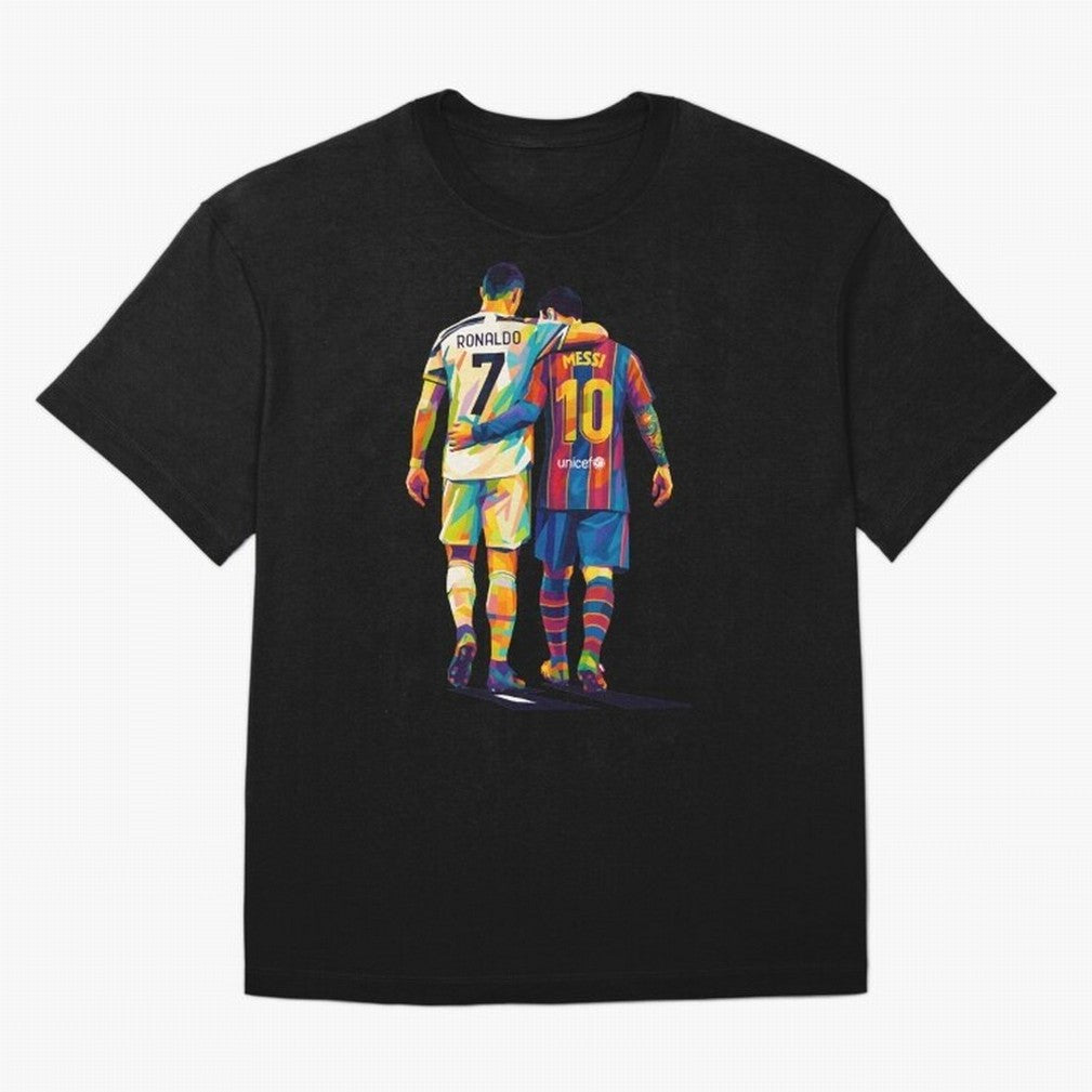 Cristiano Ronaldo and Messi Wpap Art Oversized T-Shirt Step into FIFA World Cup 2026 Group Stage Spirit, Highlighting Argentina and Brazil, Haaland, Championship Spirit, Famous Goals, Roaring Crowds and International Football Unity; Created for