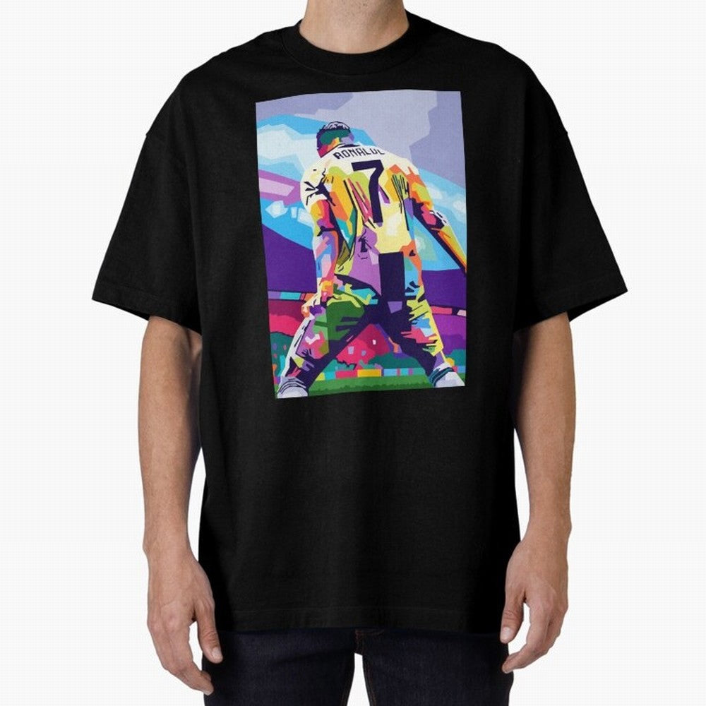 Cristiano Ronaldo Celebration Wpap Pop Art Oversized T-Shirt Live for the Drama of Match Day Hype around FIFA World Cup 2026, Haaland and Mbappe, Netherlands, Game Day Rituals, Football Legends, Country Pride and the Road to the Final; Perfect for