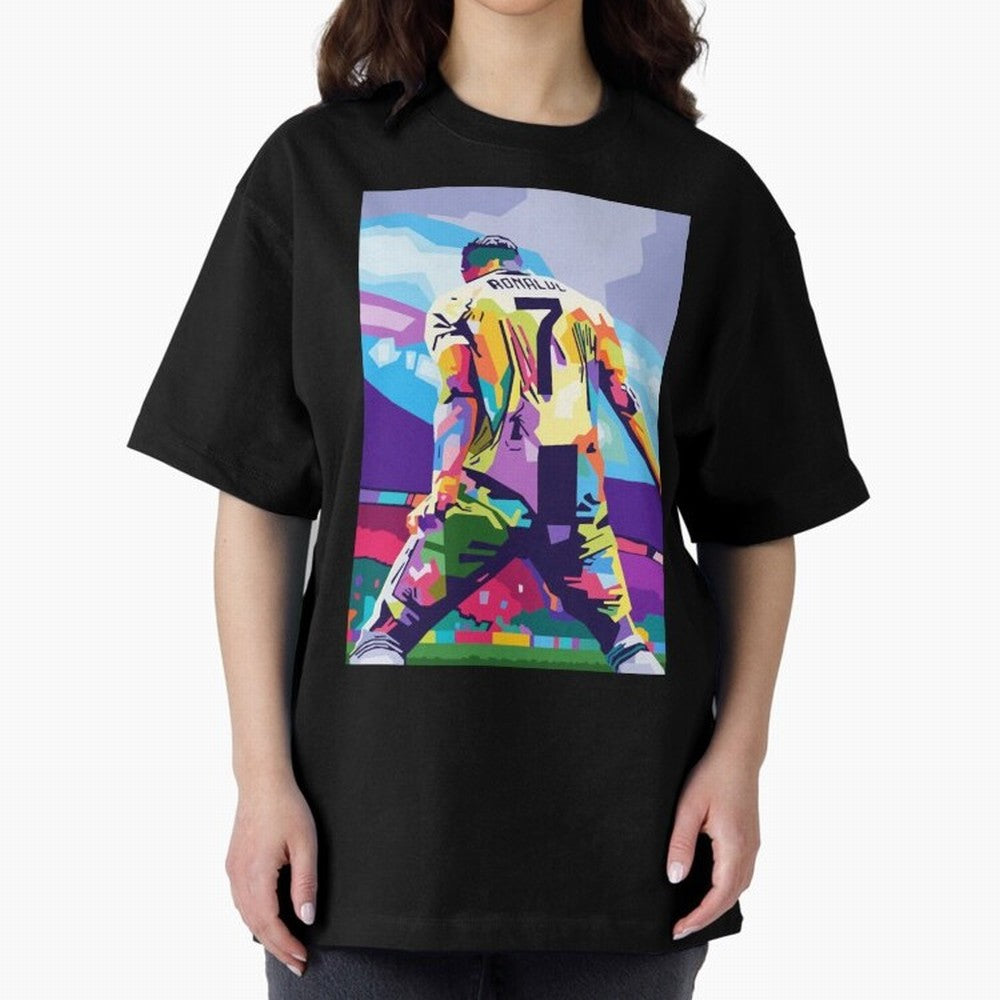 Cristiano Ronaldo Celebration Wpap Pop Art Oversized T-Shirt Live for the Drama of Match Day Hype around FIFA World Cup 2026, Haaland and Mbappe, Netherlands, Game Day Rituals, Football Legends, Country Pride and the Road to the Final; Perfect for