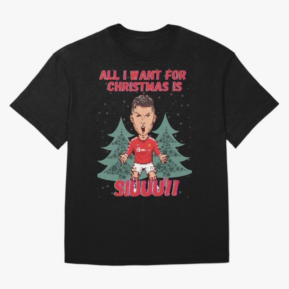 All I Want For Christmas is Siuuu Oversized T-Shirt Make Every Kick Count in FIFA World Cup 2026 Highlighting Cristiano Ronaldo, Haaland and CR7, Brazil Energy, Fan Favorite Moments, National Team Passion, Big Match Drama and Soccer History; Made