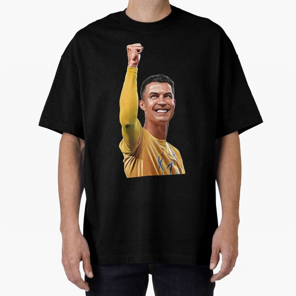 Cristiano Ronaldo - CR 7 Celebration Oversized T-Shirt Bring a Champion Mindset to Global Football Passion for FIFA World Cup 2026 USA Canada Mexico, Driven by Messi, Neymar and Mbappe, Spain and Netherlands, Retro Football Energy, Iconic