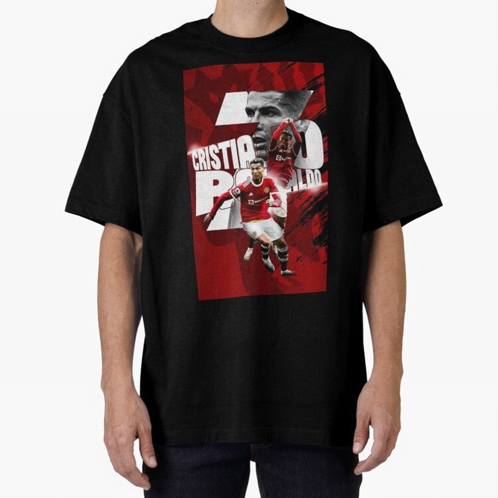 Cristiano Ronaldo Illustration Oversized T-Shirt Celebrate National Team Dreams in FIFA World Cup 2026 Spirit, with France, Messi, Vintage Soccer Flavor, Modern Football Stars, National Flags and Final Night Emotion; Made for Collectors Who Enjoy