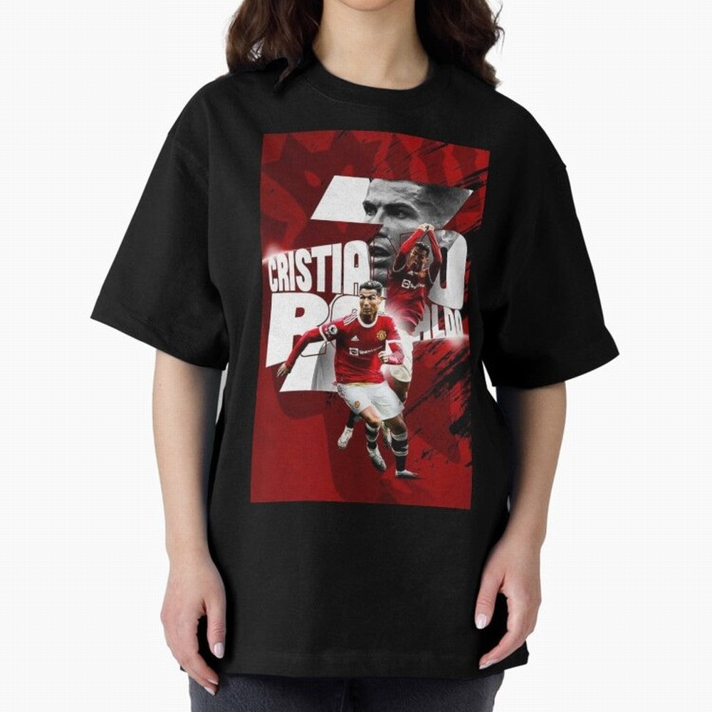 Cristiano Ronaldo Illustration Oversized T-Shirt Celebrate National Team Dreams in FIFA World Cup 2026 Spirit, with France, Messi, Vintage Soccer Flavor, Modern Football Stars, National Flags and Final Night Emotion; Made for Collectors Who Enjoy