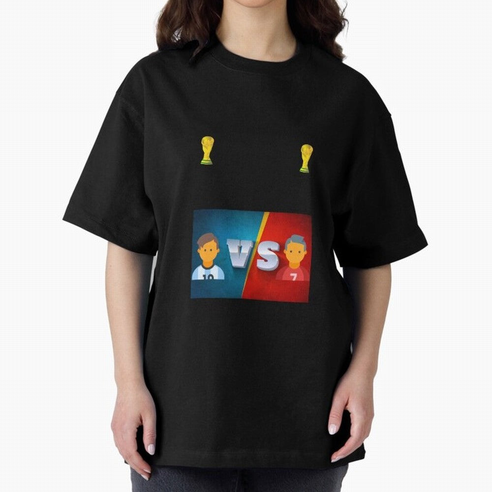 THE RONALDO VS MESSI Oversized T-Shirt Live the Energy of FIFA World Cup 2026 for Fans of Messi, Neymar and Mbappe and Brazil, Portugal and Argentina, Bringing Vintage Soccer Flavor, Modern Football Stars, National Flags and Final Night Emotion;