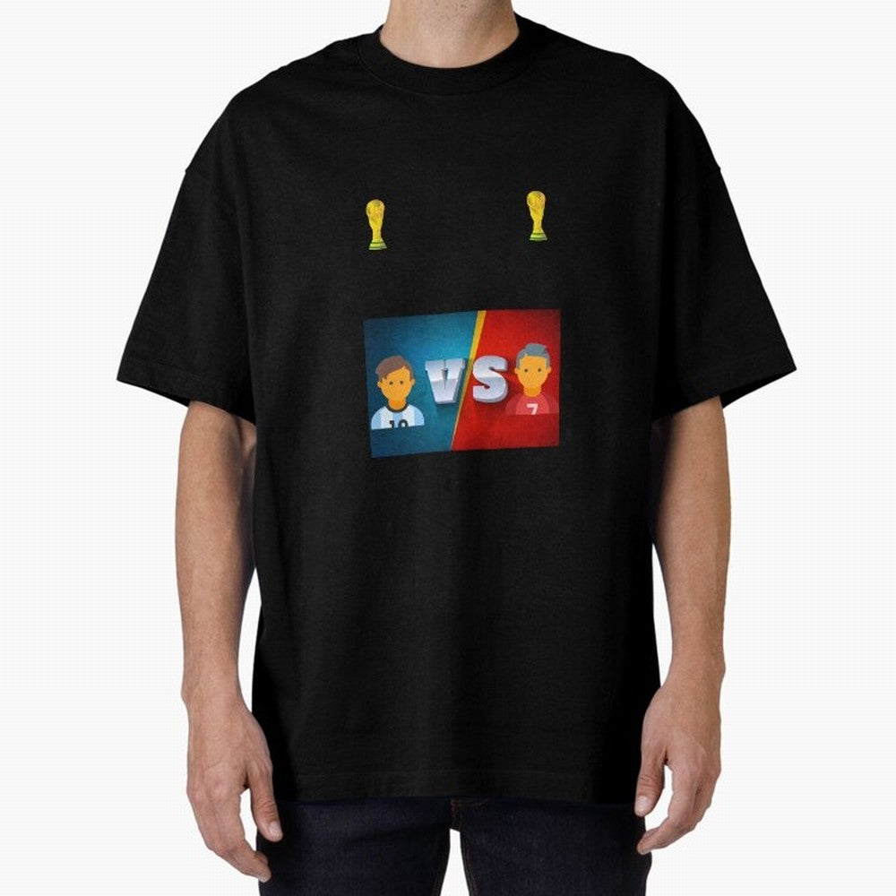 THE RONALDO VS MESSI Oversized T-Shirt Live the Energy of FIFA World Cup 2026 for Fans of Messi, Neymar and Mbappe and Brazil, Portugal and Argentina, Bringing Vintage Soccer Flavor, Modern Football Stars, National Flags and Final Night Emotion;