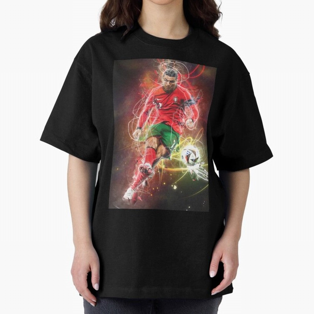 Cristiano Ronaldo Oversized T-Shirt Join the Countdown to FIFA World Cup 2026 USA Canada Mexico for Fans of CR7 and Brazil, Bringing Vintage Soccer Flavor, Modern Football Stars, National Flags and Final Night Emotion; Made for Die Hard Supporters,
