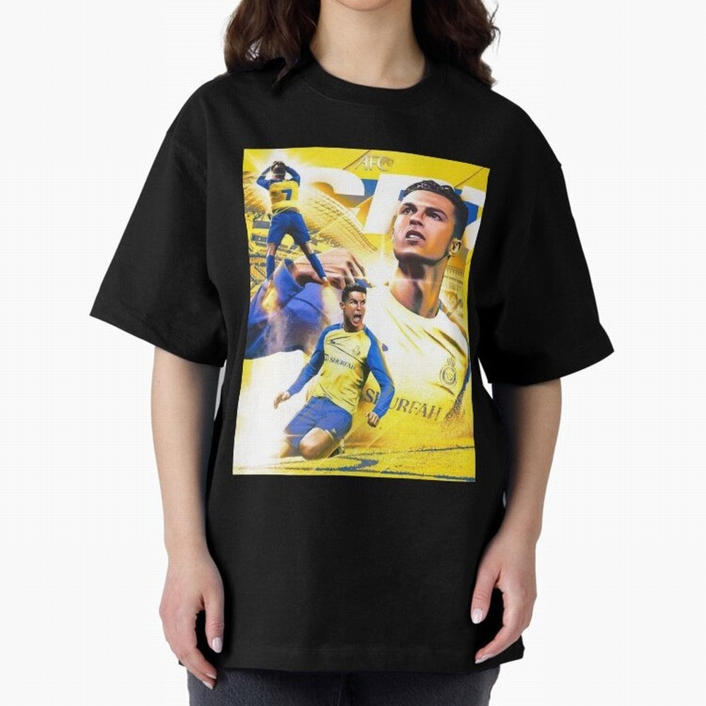 Cristiano Ronaldo Al-Nassr Football Club Oversized T-Shirt Celebrate Rivalries and Pride in Match Day Hype around FIFA World Cup 2026, Neymar, Haaland and Cristiano Ronaldo, Portugal, Spain and Germany, Vintage Soccer Flavor, Modern Football Stars,