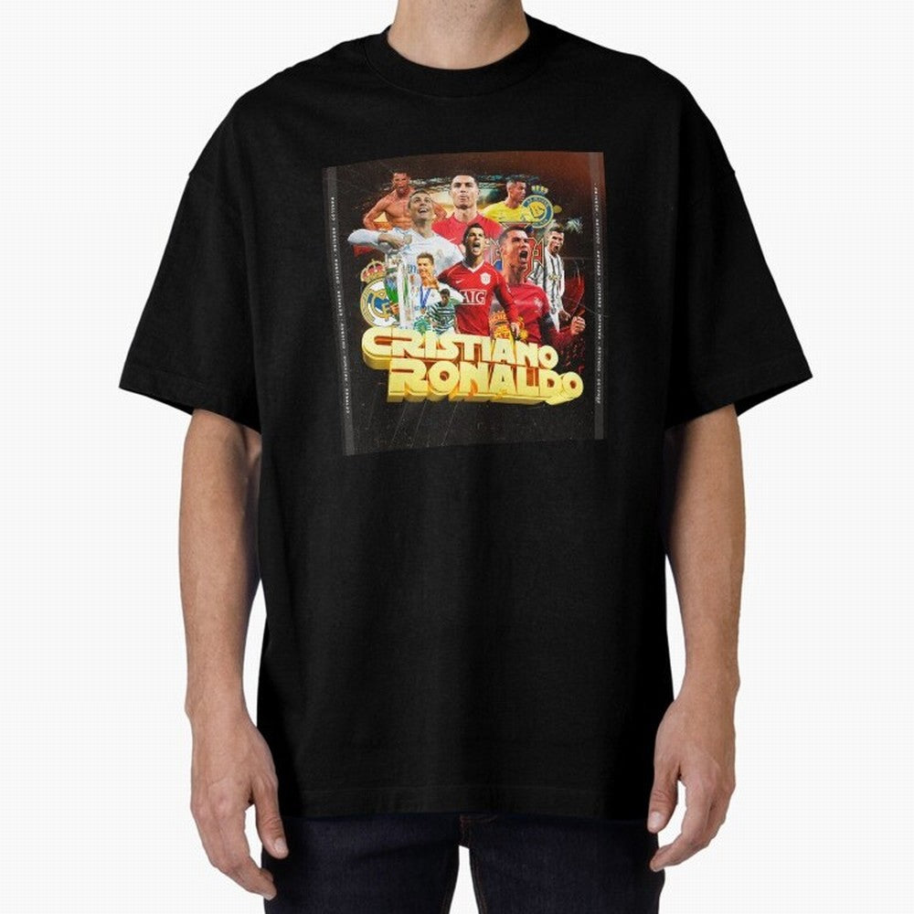 Cristiano Ronaldo Best of Career Oversized T-Shirt Celebrate Unforgettable Nights in Global Football Passion for FIFA World Cup 2026, Capturing Neymar, Haaland and Cristiano Ronaldo, Spain and Netherlands, Football Festival Excitement, Trophy