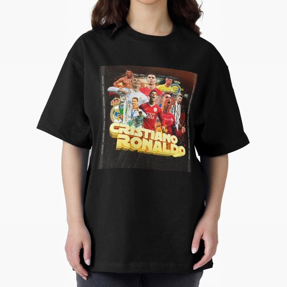 Cristiano Ronaldo Best of Career Oversized T-Shirt Celebrate Unforgettable Nights in Global Football Passion for FIFA World Cup 2026, Capturing Neymar, Haaland and Cristiano Ronaldo, Spain and Netherlands, Football Festival Excitement, Trophy