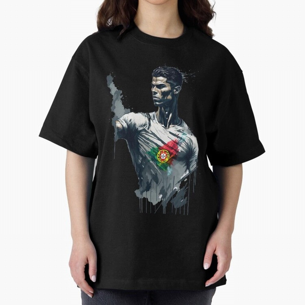 Cristiano Ronaldo splash art Oversized T-Shirt Live for the Drama of Global Football Passion for FIFA World Cup 2026, Driven by Mbappe and Neymar, Spain and Netherlands, Classic Soccer Heritage, Championship Pressure, Fan Loyalty and International
