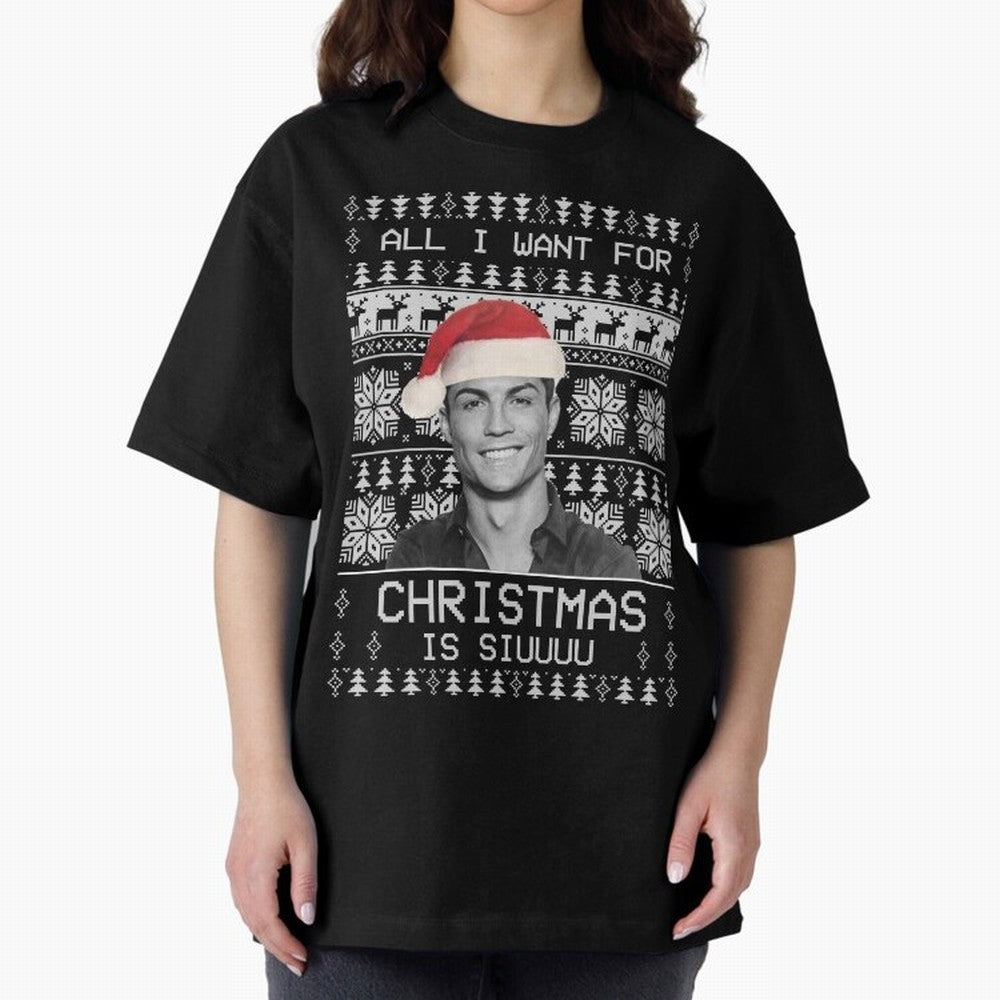 cristiano ronaldo siuuu funny christmas sweater Oversized T-Shirt Live the Energy of FIFA World Cup 2026 Spirit, Built around Argentina and Brazil, Messi, Vintage Soccer Flavor, Modern Football Stars, National Flags and Final Night Emotion; Ideal