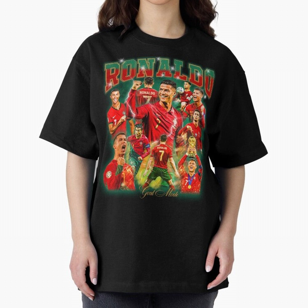 Ronaldo Vintage Bootleg Design Oversized T-Shirt Create Global Football Passion for FIFA World Cup 2026 USA Canada Mexico, Celebrating Messi and Cristiano Ronaldo, Netherlands, Championship Spirit, Famous Goals, Roaring Crowds and International