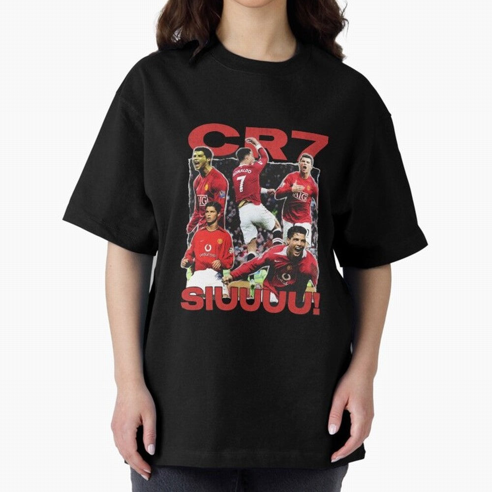 Retro Cristiano Ronaldo Manchester United Oversized T-Shirt Honor Champions and Dreams in Match Day Hype around FIFA World Cup 2026 Group Stage, Haaland, Spain, Retro Football Energy, Iconic Rivalries, Trophy Chase Drama and Stadium Atmosphere;