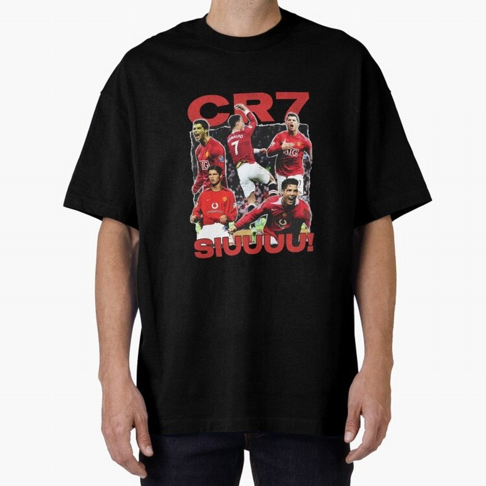 Retro Cristiano Ronaldo Manchester United Oversized T-Shirt Honor Champions and Dreams in Match Day Hype around FIFA World Cup 2026 Group Stage, Haaland, Spain, Retro Football Energy, Iconic Rivalries, Trophy Chase Drama and Stadium Atmosphere;