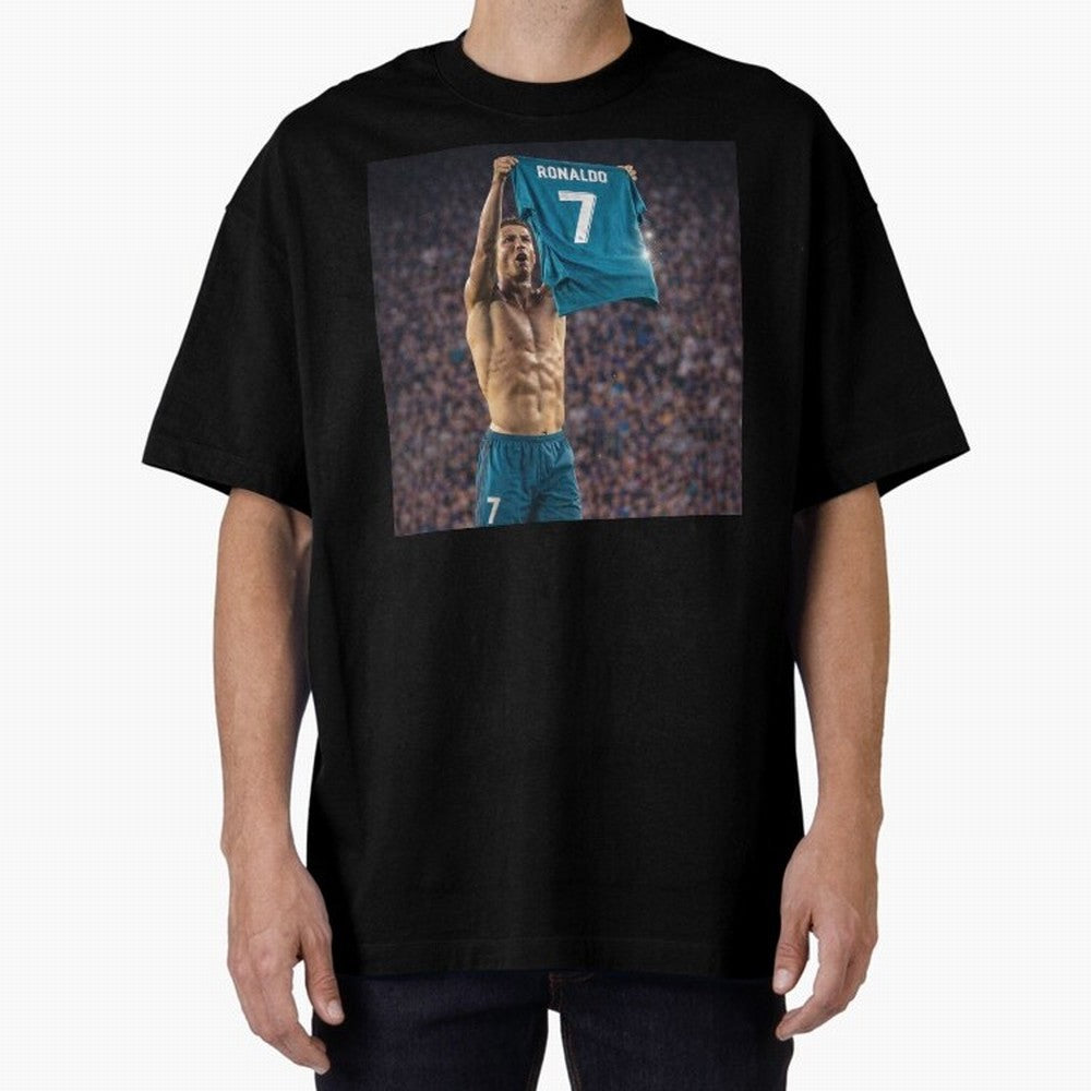Ronaldo Holding Number Seven Shirt Oversized T-Shirt Bring FIFA World Cup 2026 USA Canada Mexico Spirit, Made for England, Haaland, Vintage Soccer Flavor, Modern Football Stars, National Flags and Final Night Emotion; Made for Collectors Who Enjoy