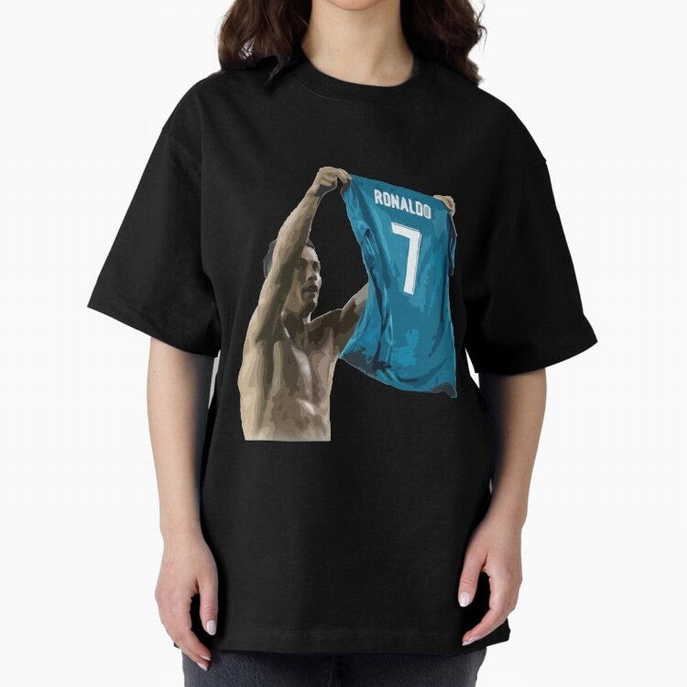 Cristiano Ronaldo celebration goal against Barcelona Oversized T-Shirt Build Global Football Passion for FIFA World Cup 2026 USA Canada Mexico, Inspired by Cristiano Ronaldo, Haaland and CR7, France and Portugal, Fan Favorite Moments, National Team