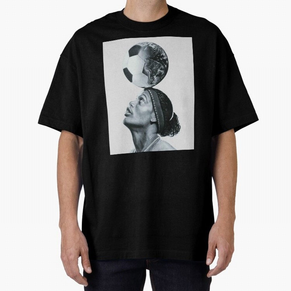 Art Ronaldinho Illustration Oversized T-Shirt Represent Fans Who Live for FIFA World Cup 2026 Group Stage for Fans of Haaland and Mbappe and Argentina, Bringing Football History, Final Match Energy, Crowd Noise and Once in a Lifetime Moments; Great