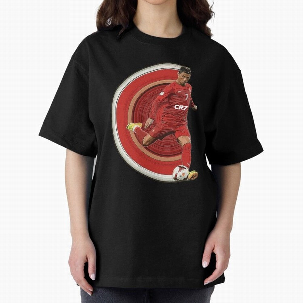 Cristiano Ronaldo Circular Pixel Art Oversized T-Shirt Show Up for the Glory of FIFA World Cup 2026 USA Canada Mexico Spirit, Inspired by Brazil, Portugal and Argentina, Mbappe and Neymar, Match Day Excitement, Supporter Culture, Golden Goals and