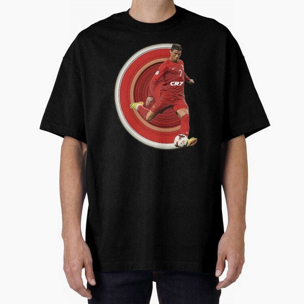 Cristiano Ronaldo Circular Pixel Art Oversized T-Shirt Show Up for the Glory of FIFA World Cup 2026 USA Canada Mexico Spirit, Inspired by Brazil, Portugal and Argentina, Mbappe and Neymar, Match Day Excitement, Supporter Culture, Golden Goals and